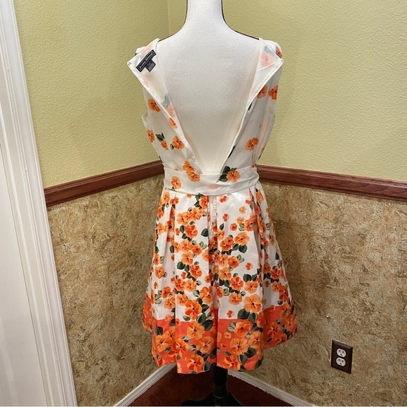 Jessica Howard NWT Dress Taffeta Shantung Cream Orange Floral Size 10 JH8M4835 - Picture 6 of 10